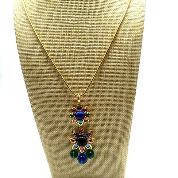 VTG SHAKIRA CAINE Indian Mughal Necklace & Matching Clip-on Earrings Glass Stone - Picture 7 of 16